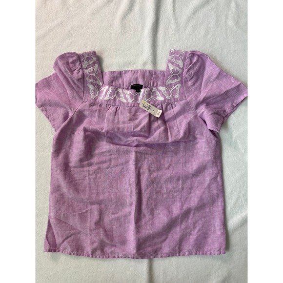 Talbots Tops - Talbots Petite Linen Cotton Butterfly Embroidered Square Neck Blouse P NWT